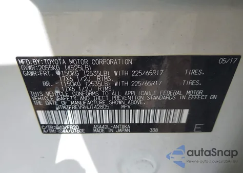 2017 Toyota Rav4 Le из США, поврежденный, VIN JTMZFREV9HJ142805